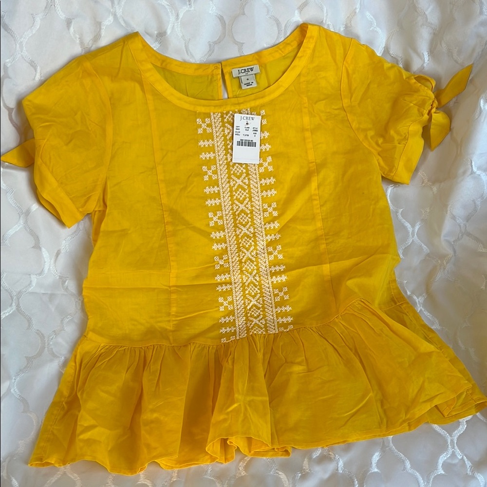 J Crew Sunshine Yellow Embroidered Top